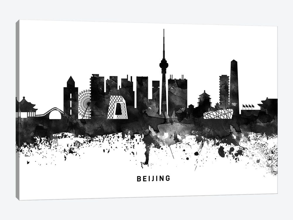 Beijing Skyline Black & White by WallDecorAddict 1-piece Canvas Print