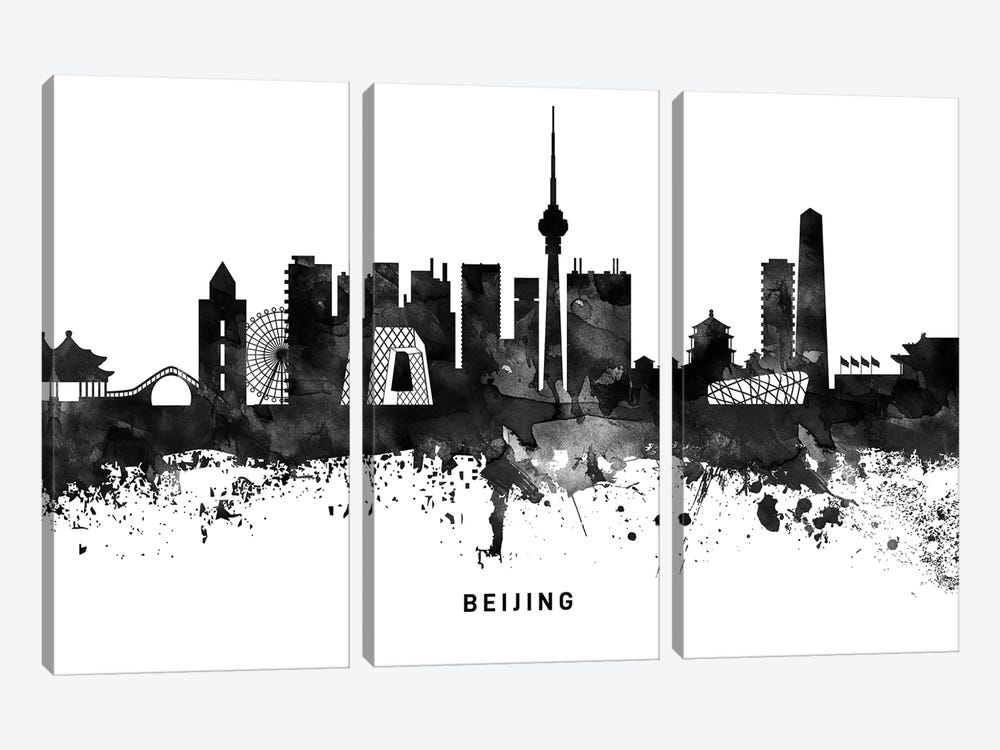 Beijing Skyline Black & White by WallDecorAddict 3-piece Canvas Print