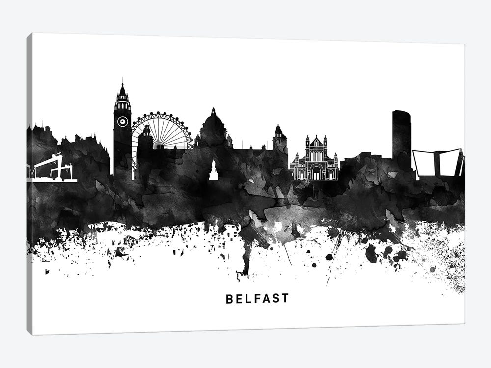 Belfast Skyline Black & White by WallDecorAddict 1-piece Canvas Wall Art