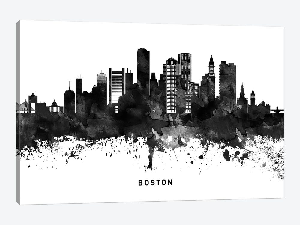Boston Skyline Black & White by WallDecorAddict 1-piece Canvas Art Print
