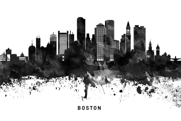 Massachusetts: Boston Skyline Black & White by WallDecorAddict