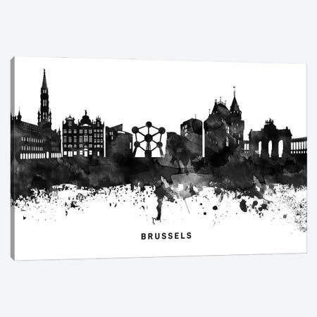 Brussels Skyline Black & White Canvas Print #WDA748} by WallDecorAddict Canvas Wall Art