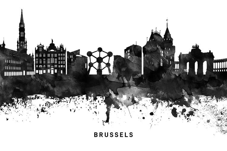 Brussels Skyline Black & White by WallDecorAddict wall art