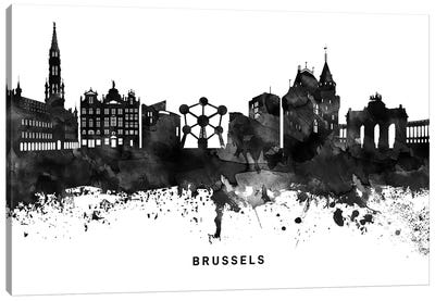 Brussels Skyline Black & White Canvas Art Print - Belgium