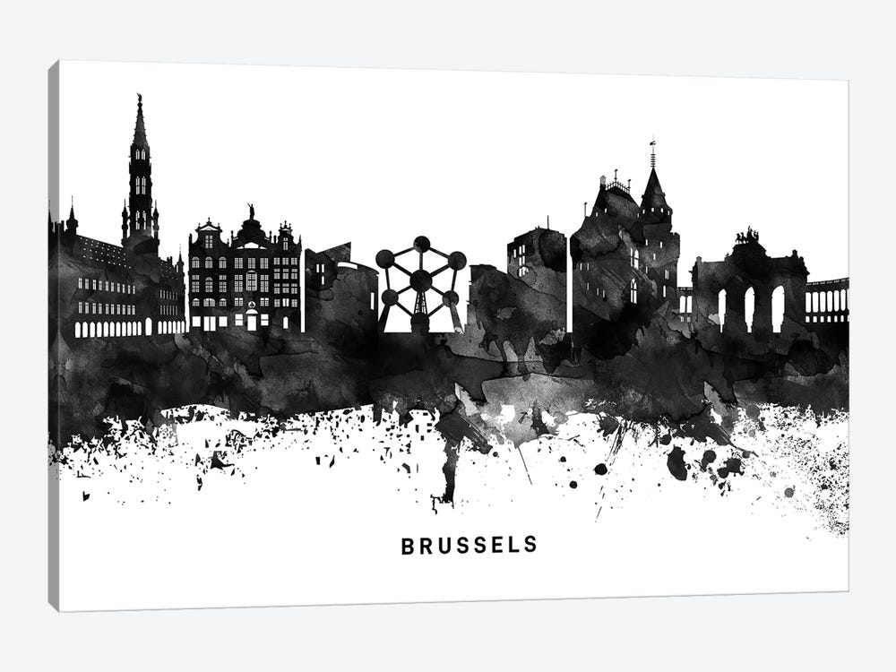 Brussels Skyline Black & White by WallDecorAddict 1-piece Canvas Wall Art
