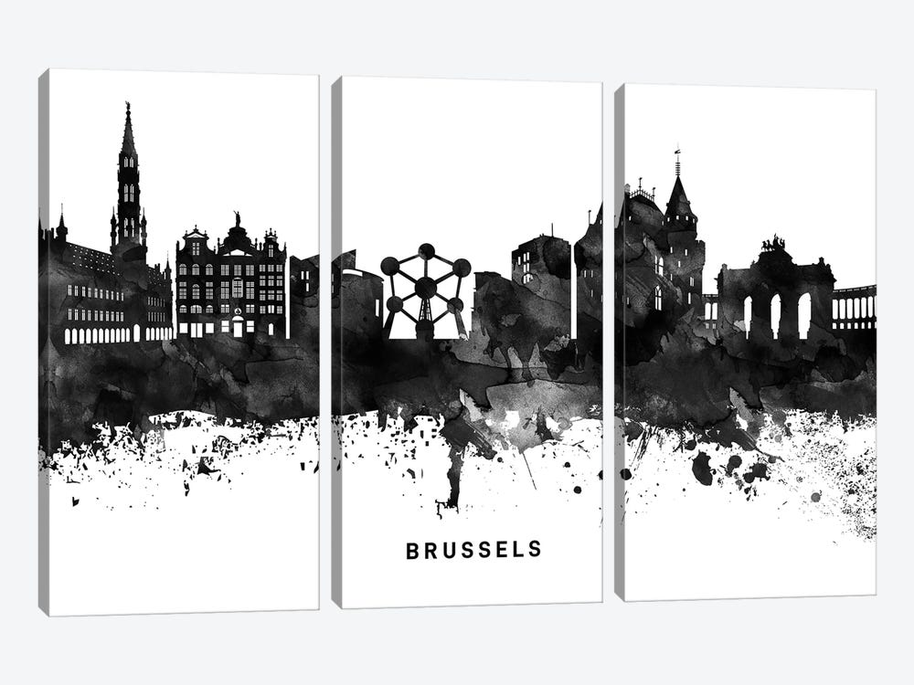 Brussels Skyline Black & White by WallDecorAddict 3-piece Canvas Art