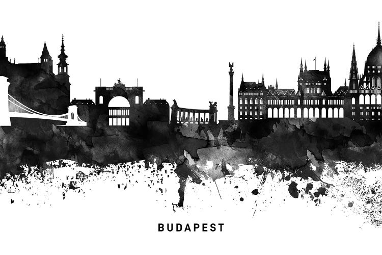 Budapest Skyline Black & White by WallDecorAddict wall art