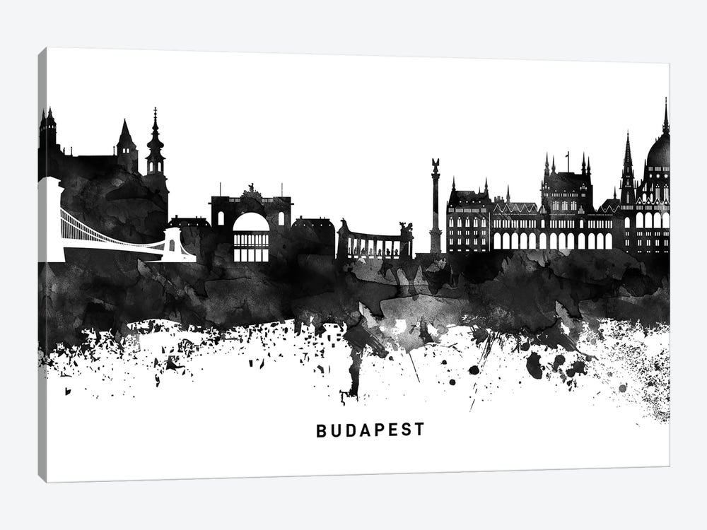 Budapest Skyline Black & White by WallDecorAddict 1-piece Canvas Print