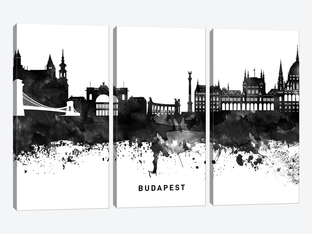 Budapest Skyline Black & White by WallDecorAddict 3-piece Canvas Print