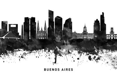Buenos Aires Skyline Black & White by WallDecorAddict art print