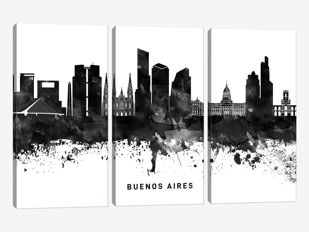 Buenos Aires Skyline Black & White by WallDecorAddict 3-piece Art Print