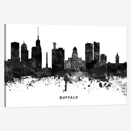 Buffalo Skyline Black & White Canvas Print #WDA751} by WallDecorAddict Art Print