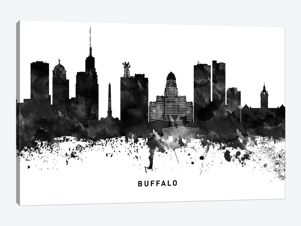 Buffalo Skyline Black & White by WallDecorAddict 1-piece Canvas Artwork