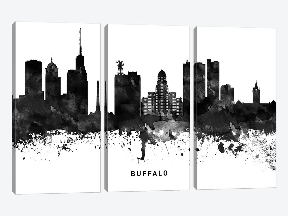Buffalo Skyline Black & White by WallDecorAddict 3-piece Canvas Wall Art