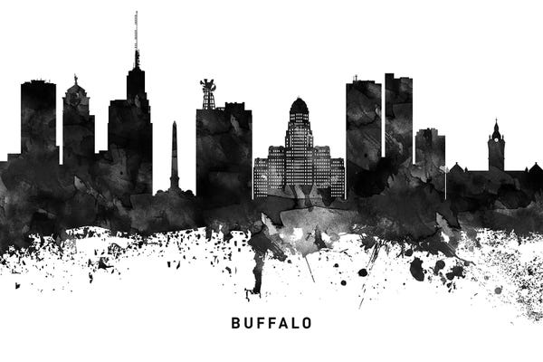 Black & White Digital Art: Buffalo Skyline Black & White by WallDecorAddict