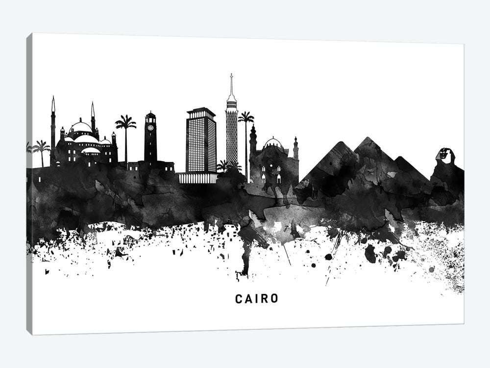 Cairo Skyline Black & White by WallDecorAddict 1-piece Canvas Print