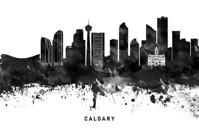 Calgary Skyline Black & White by WallDecorAddict framed wall art