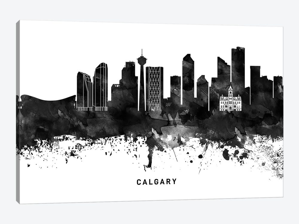 Calgary Skyline Black & White by WallDecorAddict 1-piece Canvas Wall Art