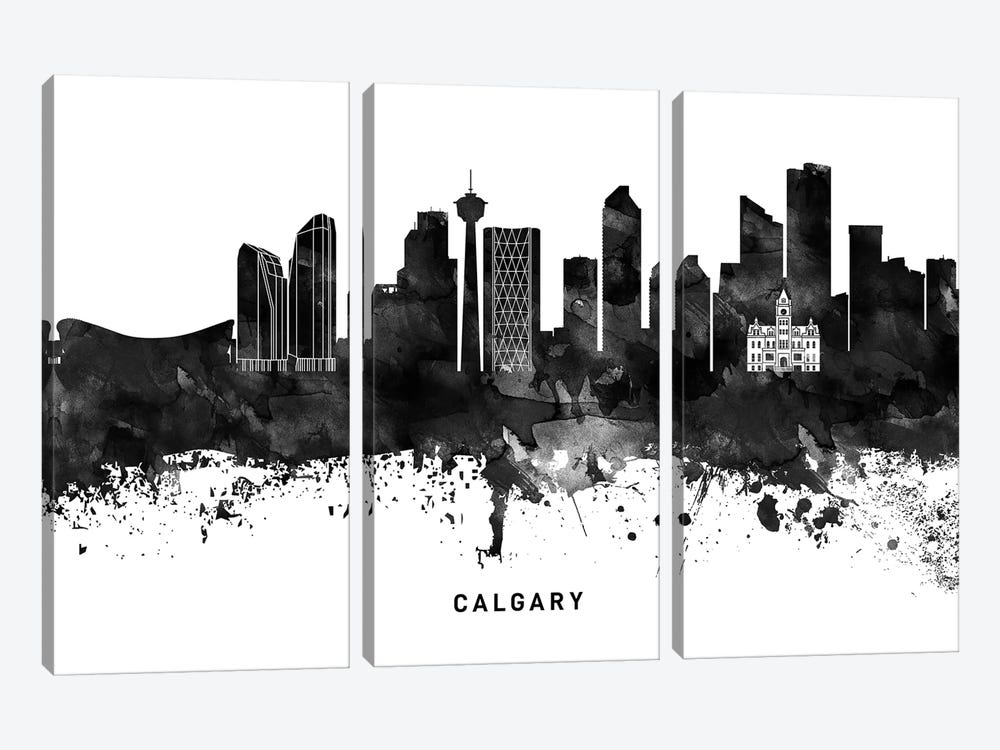 Calgary Skyline Black & White by WallDecorAddict 3-piece Canvas Art