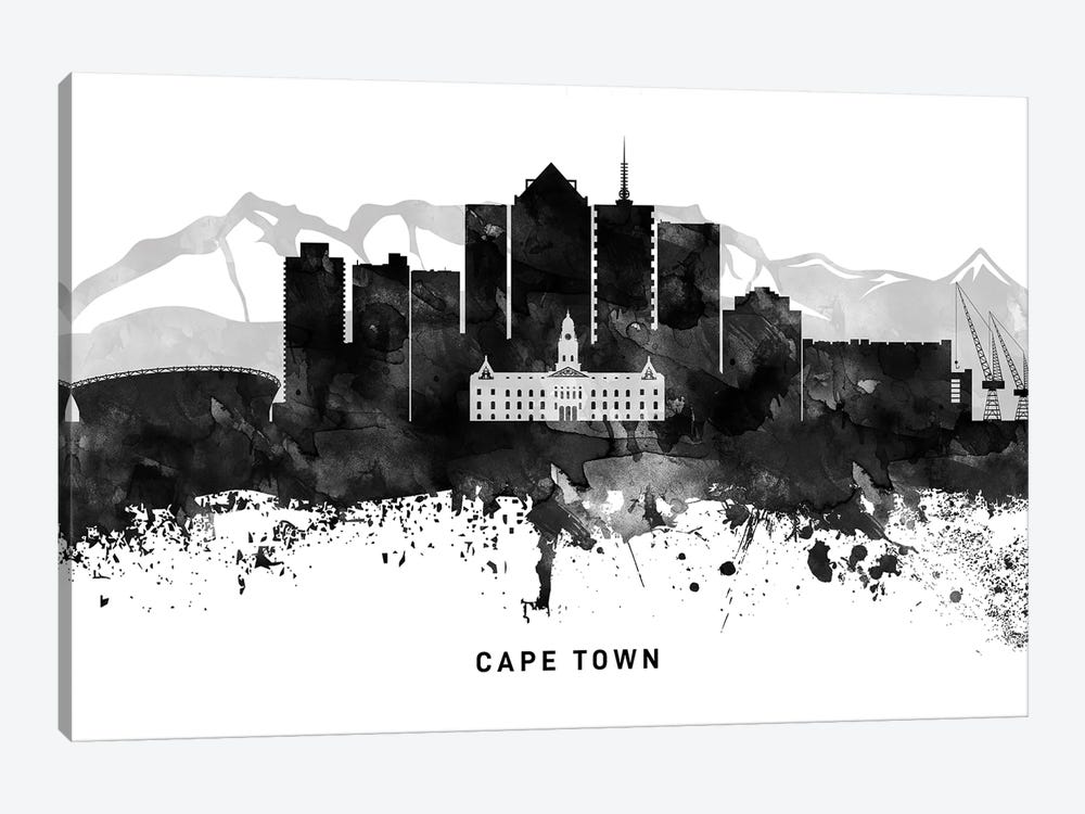 Cape Town Skyline Black & White by WallDecorAddict 1-piece Canvas Print
