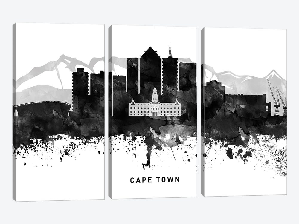 Cape Town Skyline Black & White by WallDecorAddict 3-piece Canvas Art Print
