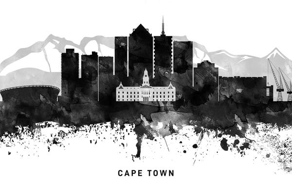 South Africa: Cape Town Skyline Black & White by WallDecorAddict