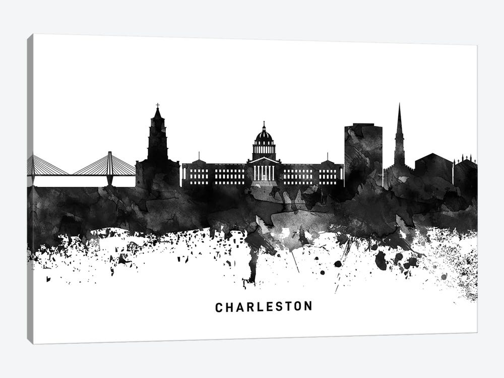 Charleston Skyline Black & White by WallDecorAddict 1-piece Canvas Artwork