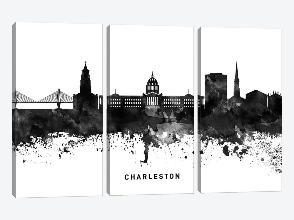 Charleston Skyline Black & White by WallDecorAddict 3-piece Canvas Artwork