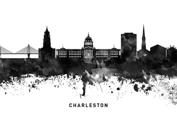 South Carolina: Charleston Skyline Black & White by WallDecorAddict