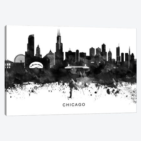 Chicago Skyline Black & White Canvas Print #WDA756} by WallDecorAddict Canvas Artwork