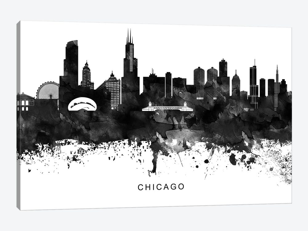 Chicago Skyline Black & White by WallDecorAddict 1-piece Art Print
