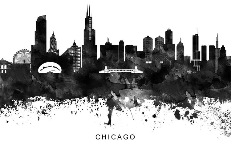 Chicago Skyline Cityscape B&W CANVAS WALL ART SQUARE Picture Print 