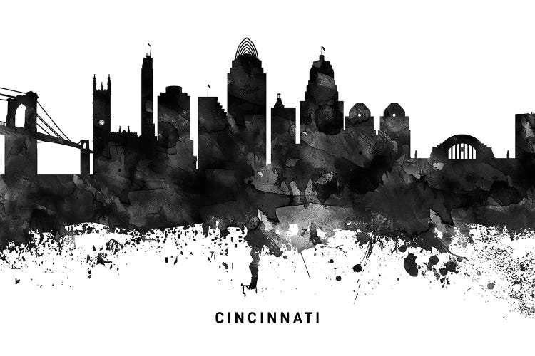 Cincinnati Skyline Black & White by WallDecorAddict wall art