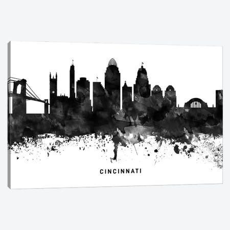 Cincinnati Skyline Black & White Canvas Print #WDA757} by WallDecorAddict Canvas Art