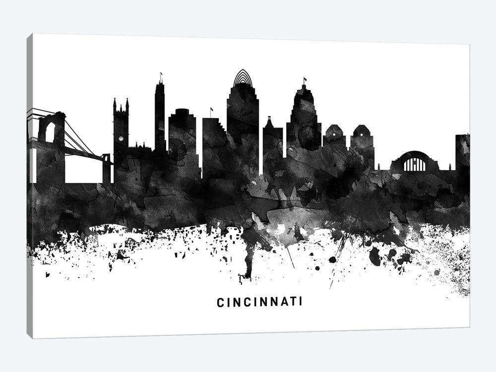 Cincinnati Skyline Black & White by WallDecorAddict 1-piece Canvas Artwork