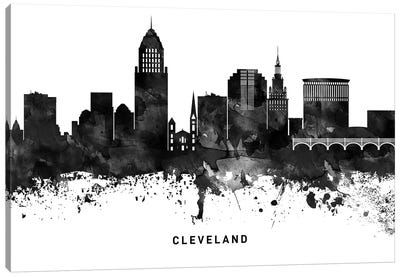 Cleveland Skyline Black & White Canvas Art Print - Black & White Scenic