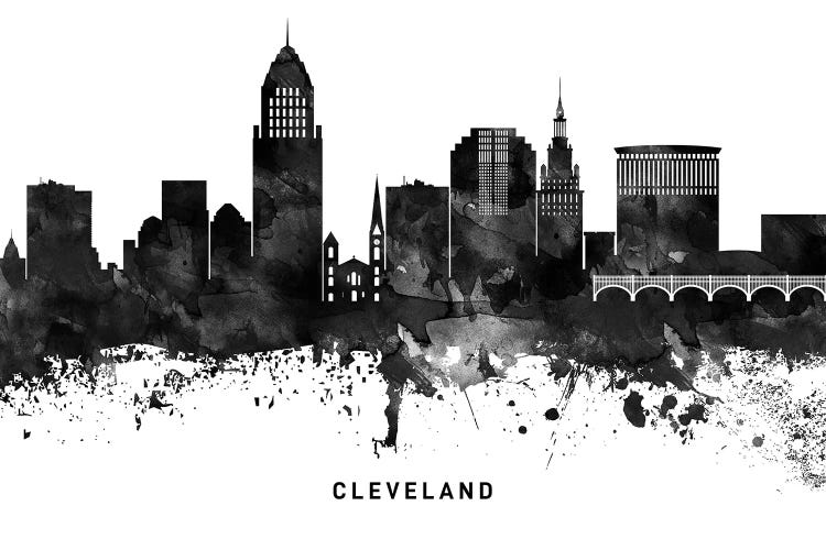 Cleveland Skyline Black & White by WallDecorAddict wall art