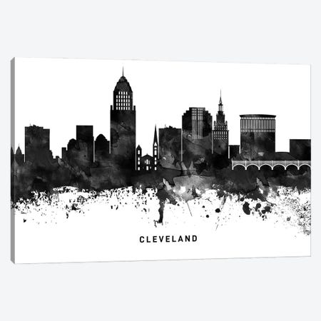 Cleveland Skyline Black & White Canvas Print #WDA758} by WallDecorAddict Art Print