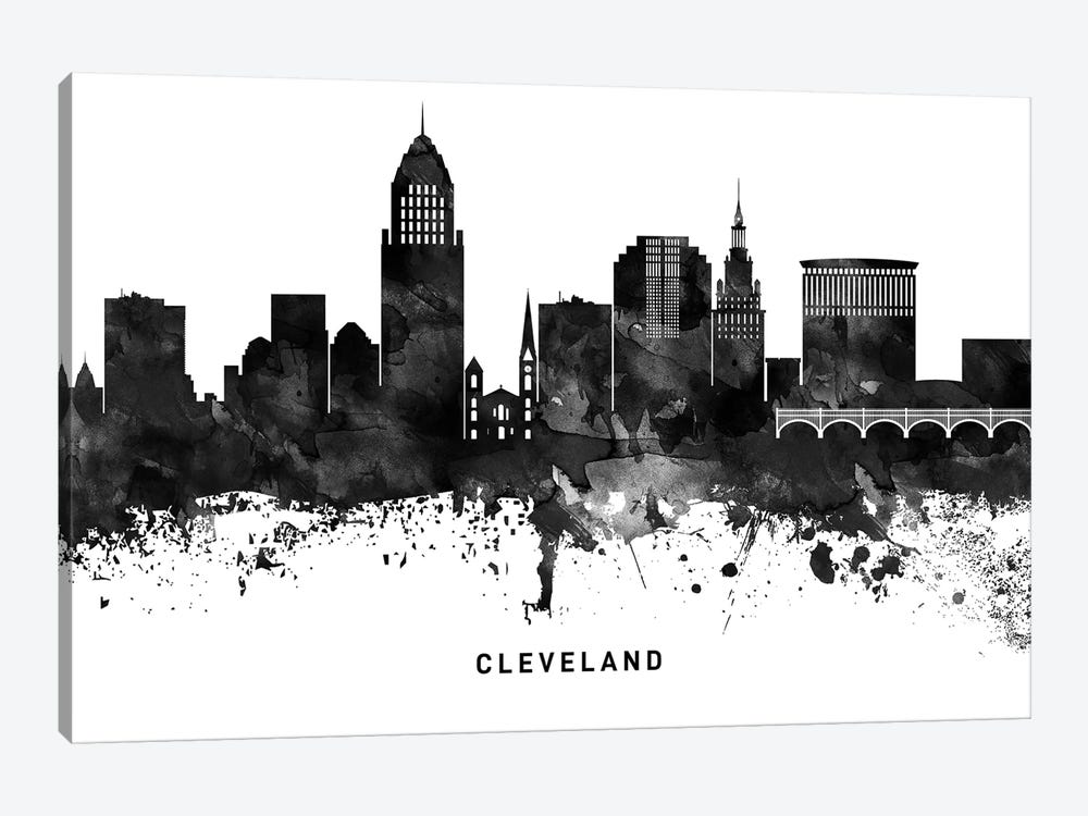 Cleveland Skyline Black & White by WallDecorAddict 1-piece Canvas Art Print
