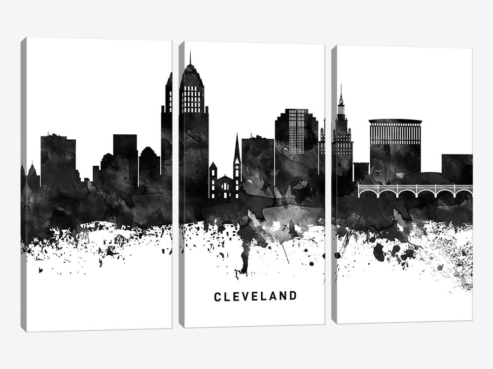 Cleveland Skyline Black & White by WallDecorAddict 3-piece Canvas Art Print