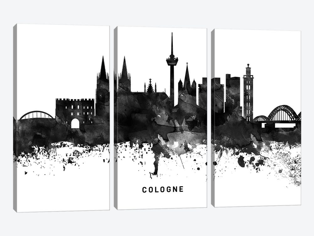 Cologne Skyline Black & White by WallDecorAddict 3-piece Canvas Wall Art