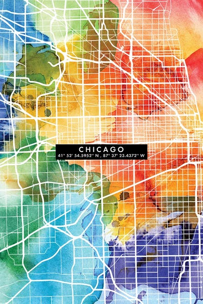 Chicago Maps: Chicago City Map Colorful by WallDecorAddict