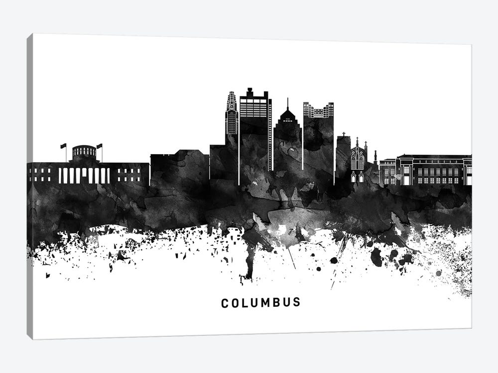 Columbus Skyline Black & White by WallDecorAddict 1-piece Canvas Wall Art