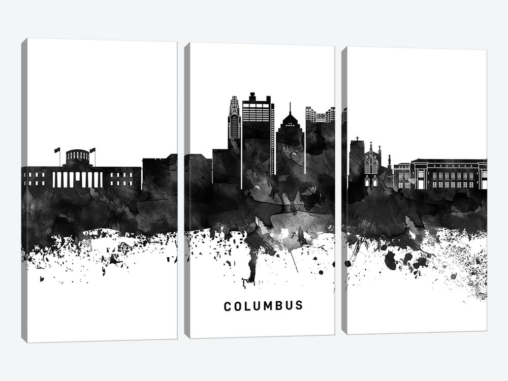 Columbus Skyline Black & White by WallDecorAddict 3-piece Canvas Artwork