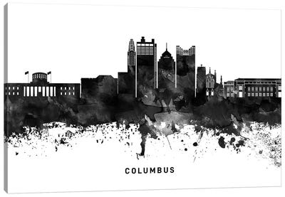 Columbus Skyline Black & White Canvas Art Print - Ohio Art