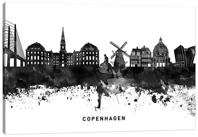 Copenhagen Skyline Black & White Canvas Art Print - Copenhagen Art