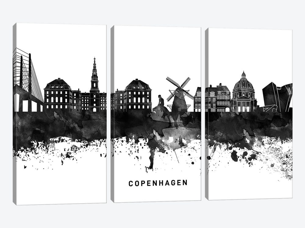 Copenhagen Skyline Black & White by WallDecorAddict 3-piece Art Print