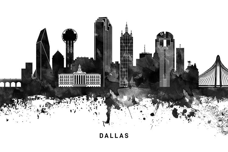 Dallas Skyline Black & White Canv - Canvas Art Print | WallDecorAddict