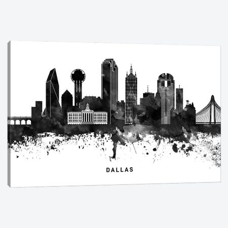 Dallas Skyline Black & White Canvas Print #WDA762} by WallDecorAddict Canvas Wall Art