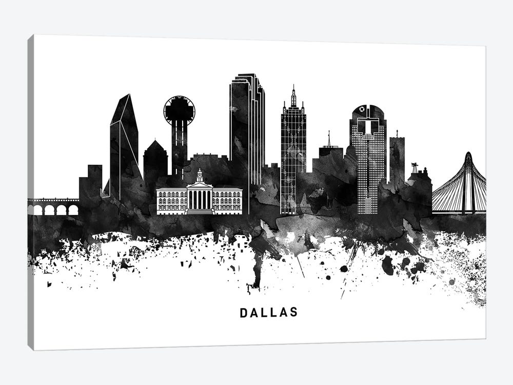 Dallas Skyline Black & White by WallDecorAddict 1-piece Canvas Artwork